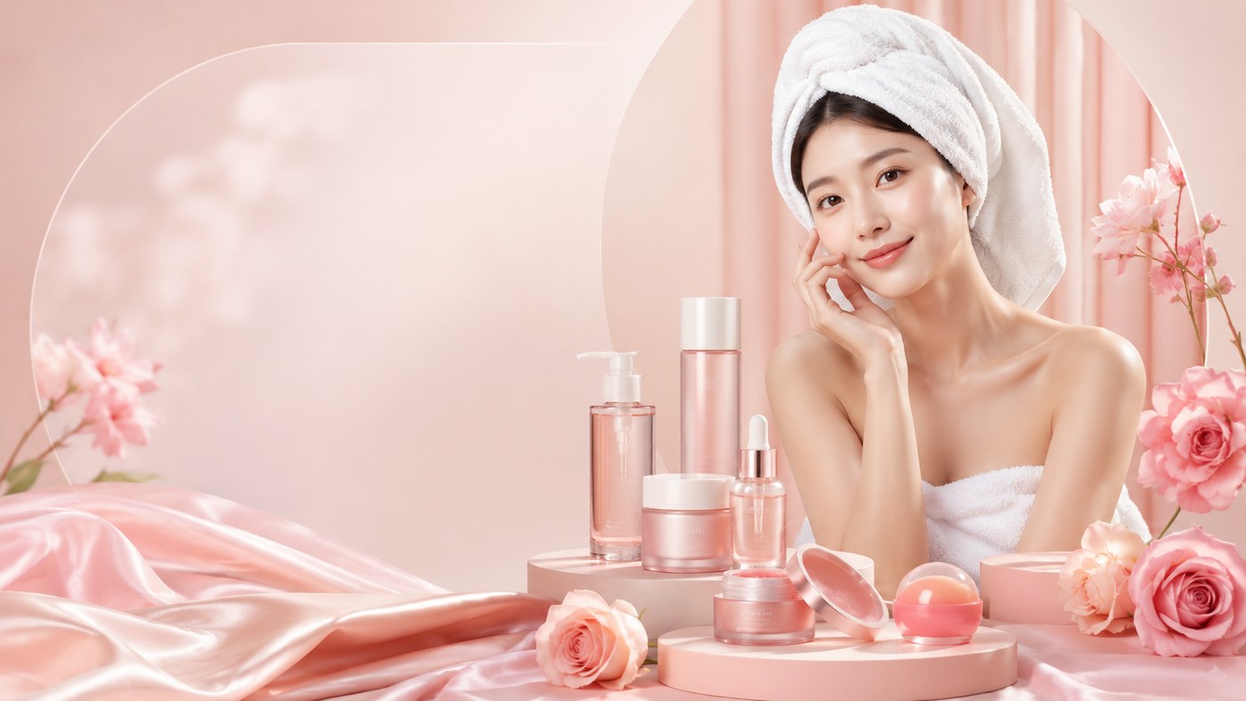Pink editorial featured image for Amazon skincare products, cleanser, toner, blackheads, wrinkles and lip care