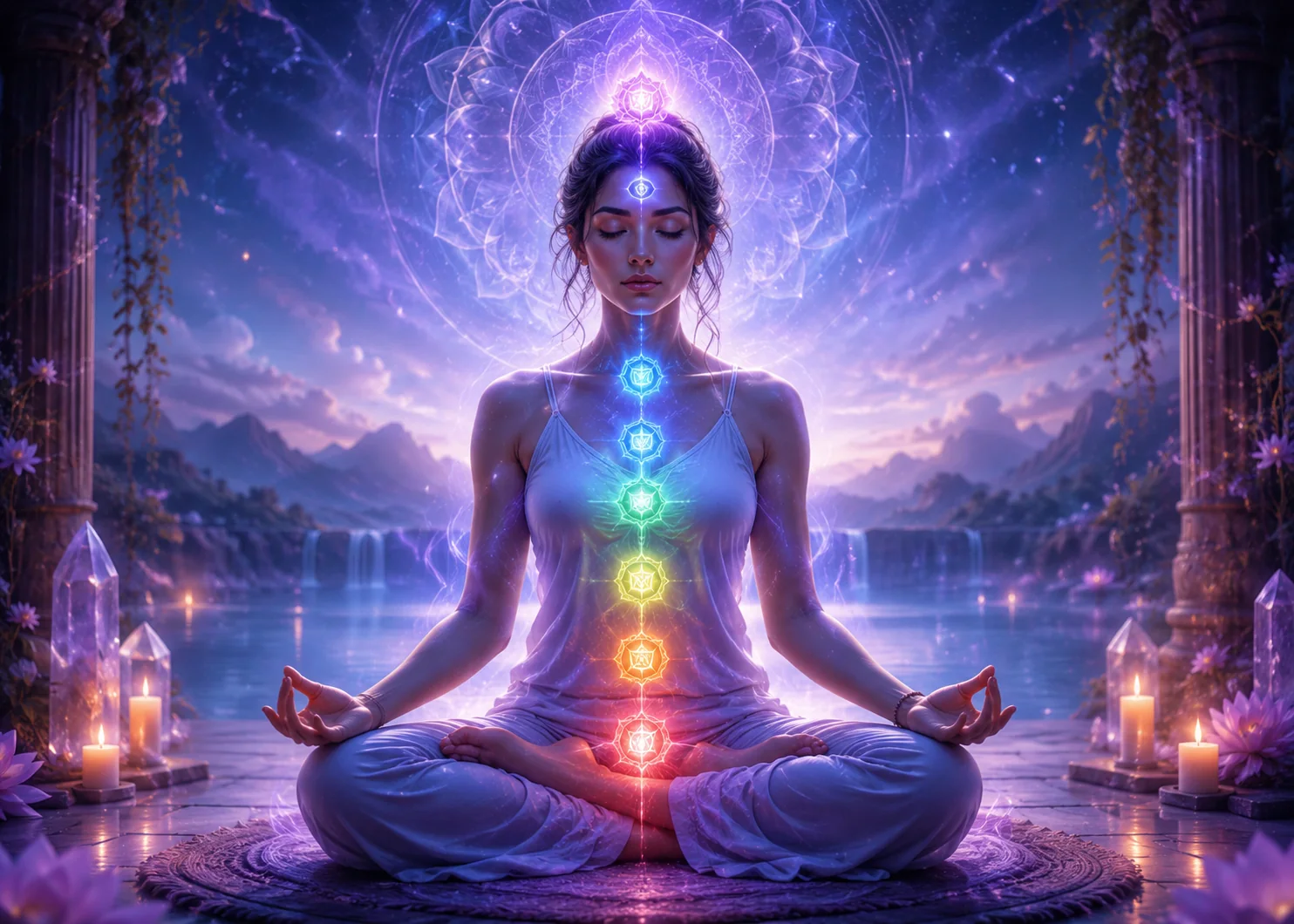 Guided meditation for clearing energy blocks with peaceful blue and violet light