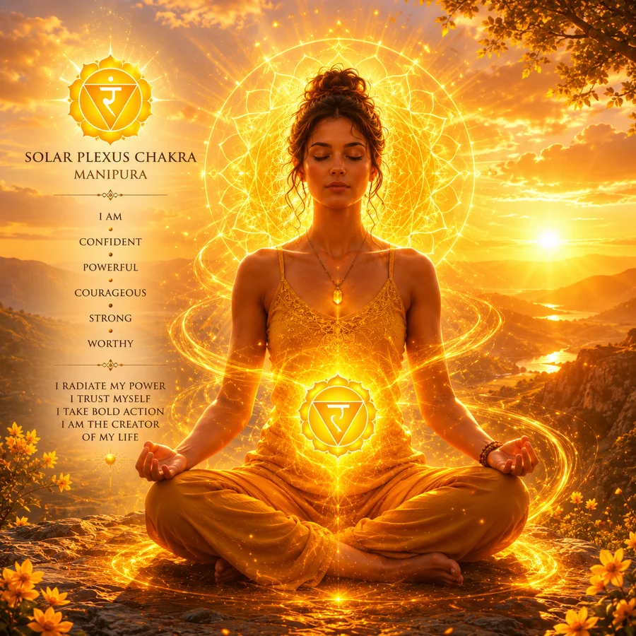 Solar plexus energy block clearing with golden confidence light
