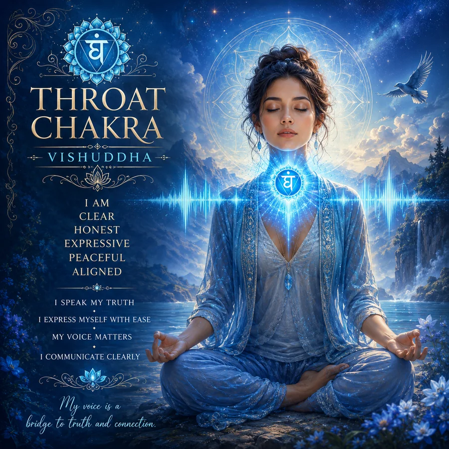 Clearing blocked energy throat chakra with blue communication light