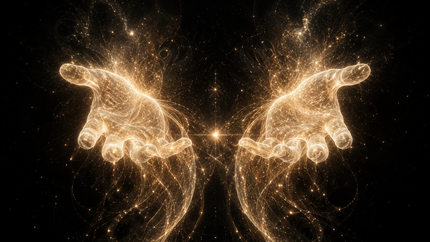 Golden spiritual hands representing divine healing codes and energy release