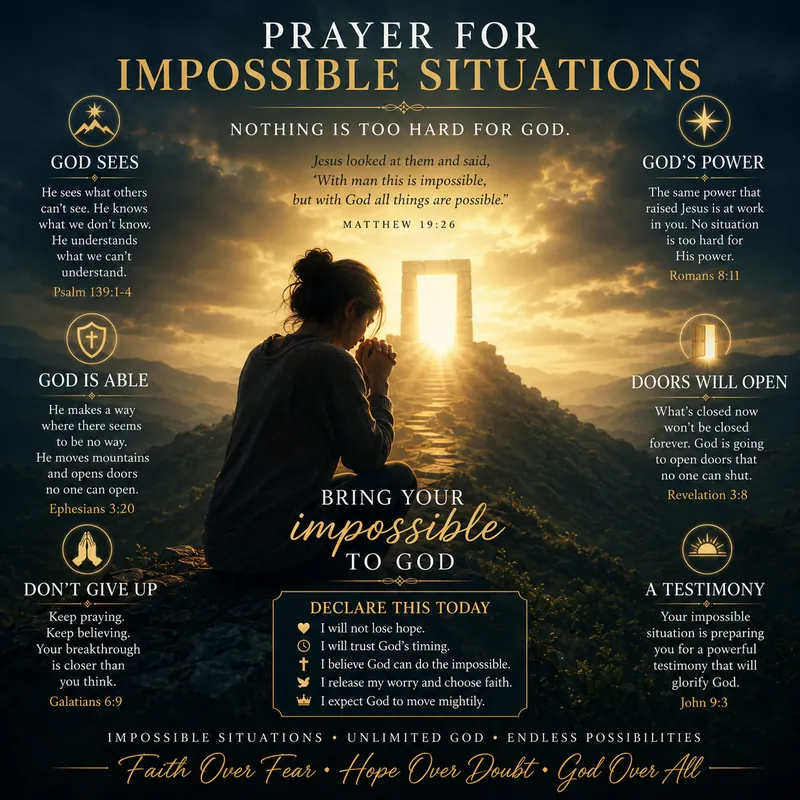 Hands praying with golden light for impossible situations