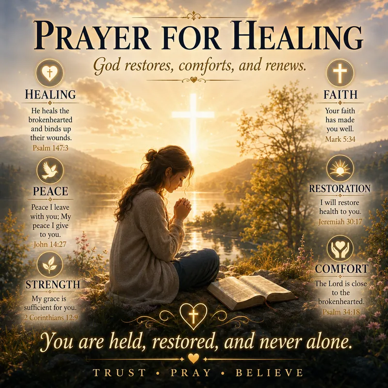 Healing prayer image with soft candlelight and peaceful spiritual setting