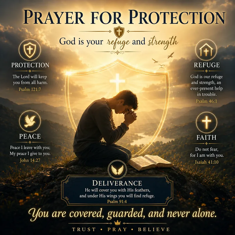 Spiritual protection prayer with warm light and peaceful atmosphere