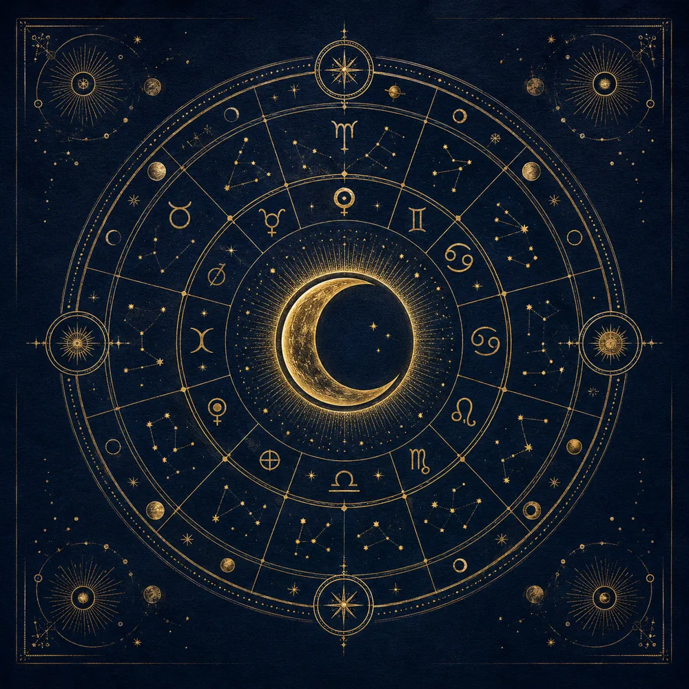 Elegant astrology birth chart with moon symbol highlighted