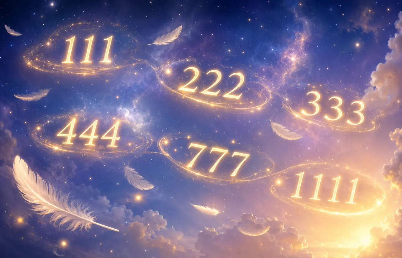 Glowing angel numbers in a spiritual night sky