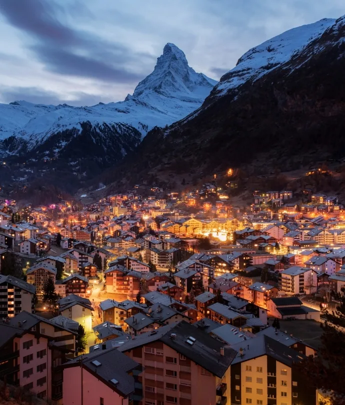 Zermatt village and Matterhorn mountain in Switzerland