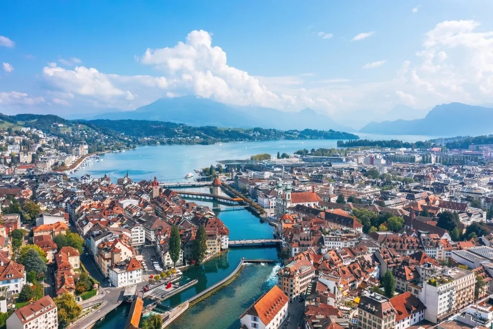 Lucerne Switzerland lake and historic city view