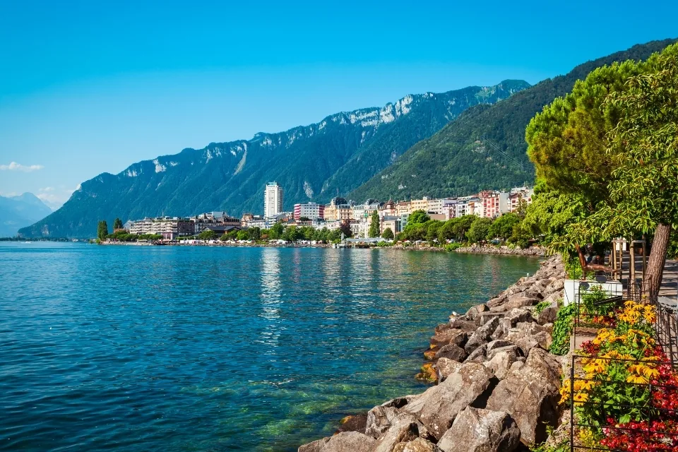 Lake Geneva Switzerland scenic waterfront and mountains