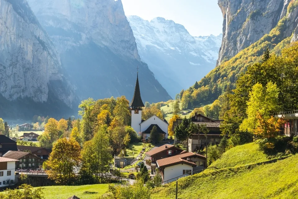 Lauterbrunnen valley waterfall in Switzerland