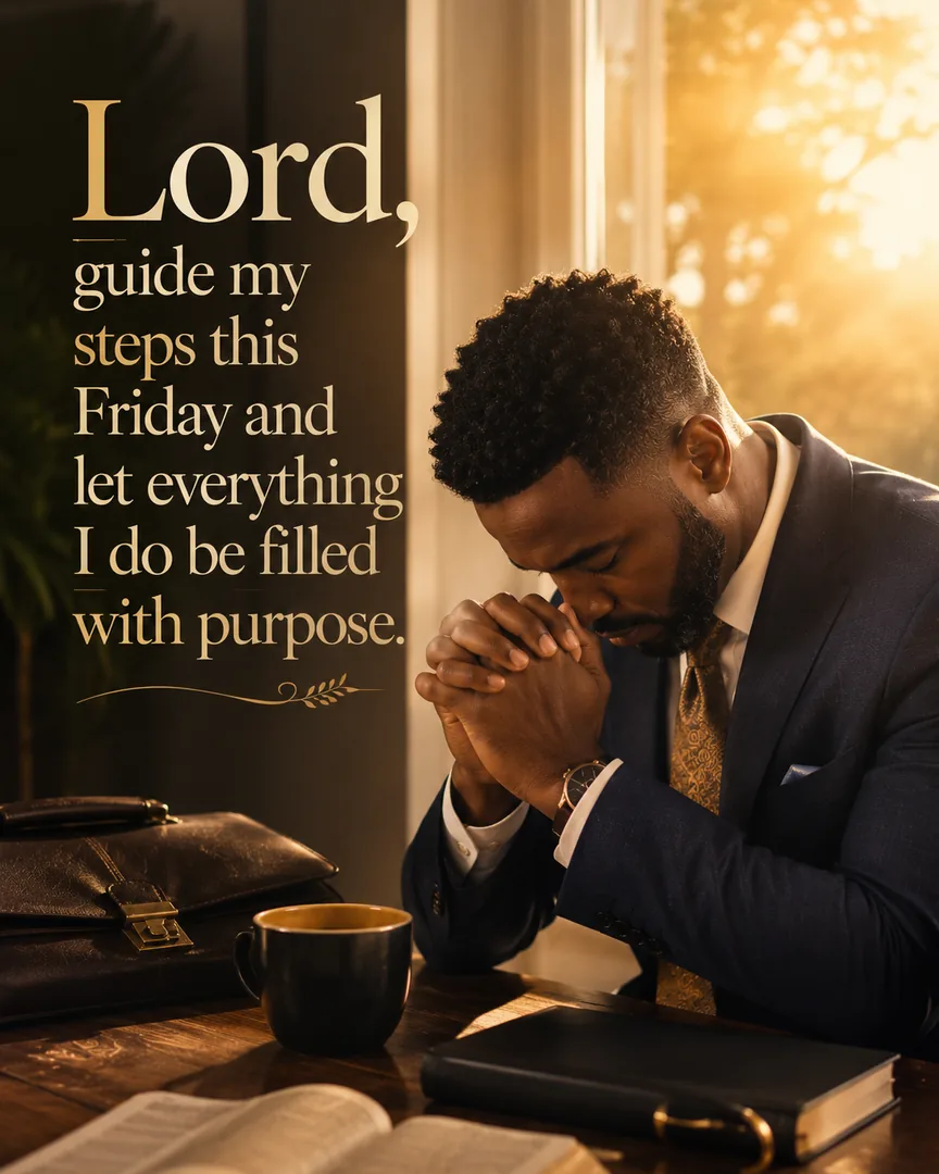 African American Friday blessing image: Lord, guide my steps this Friday and let everything I do be filled with purpose.