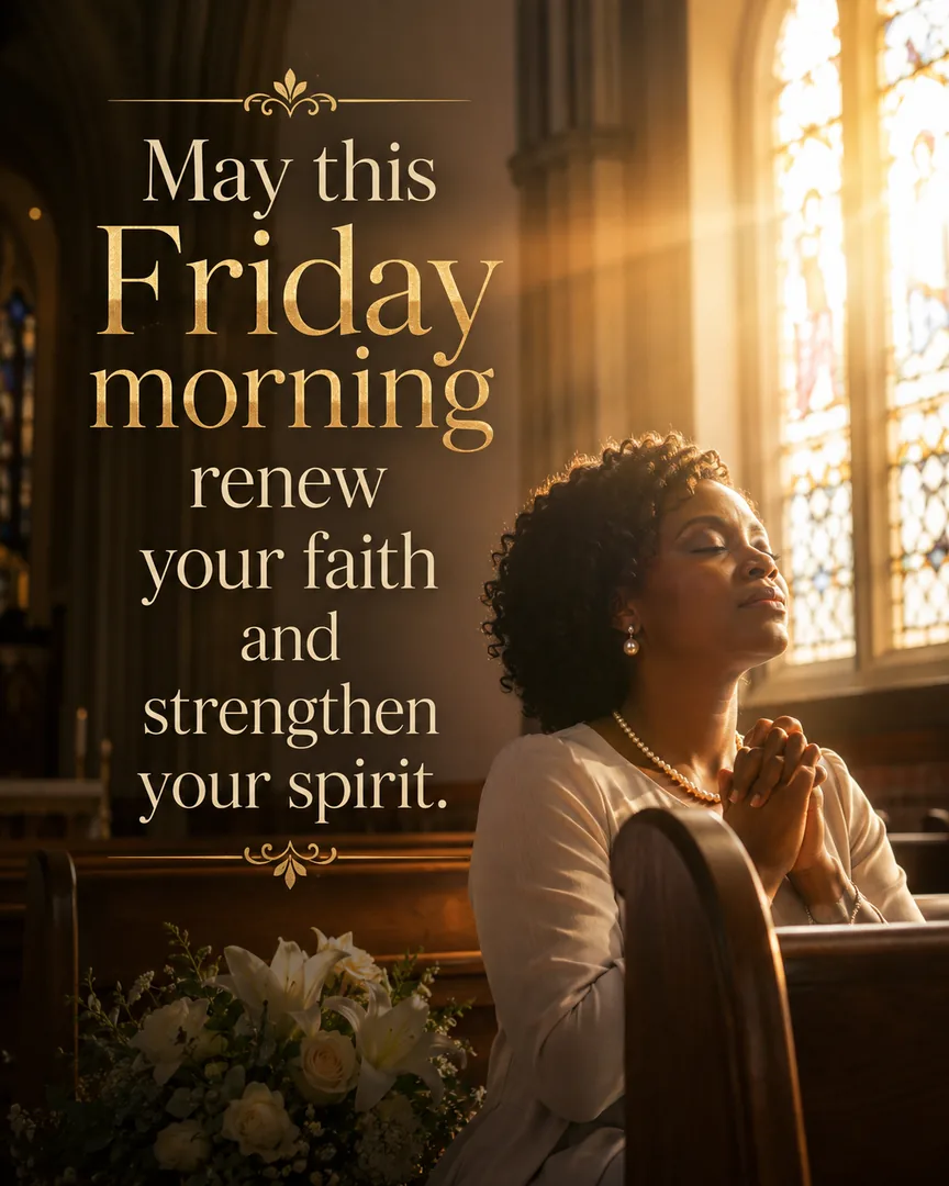 African American Friday blessing image: May this Friday morning renew your faith and strengthen your spirit.