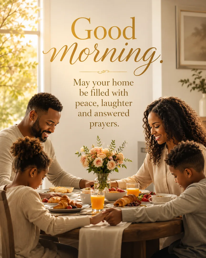 African American Friday blessing image: Good morning. May your home be filled with peace, laughter and answered prayers.