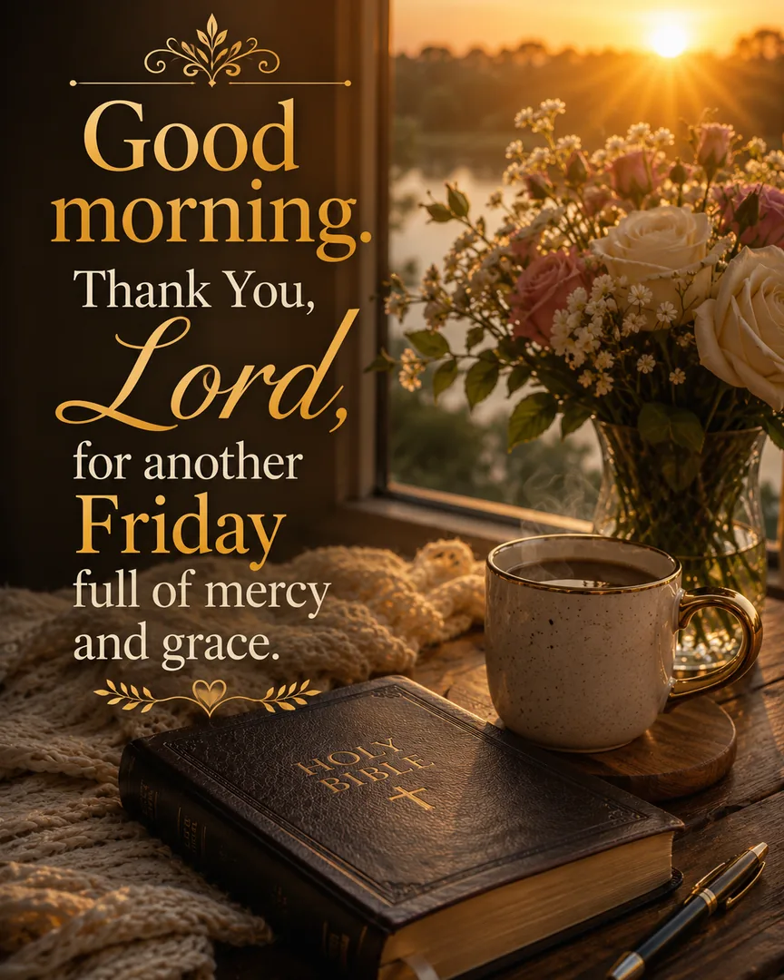 African American Friday blessing image: Good morning. Thank You, Lord, for another Friday full of mercy and grace.