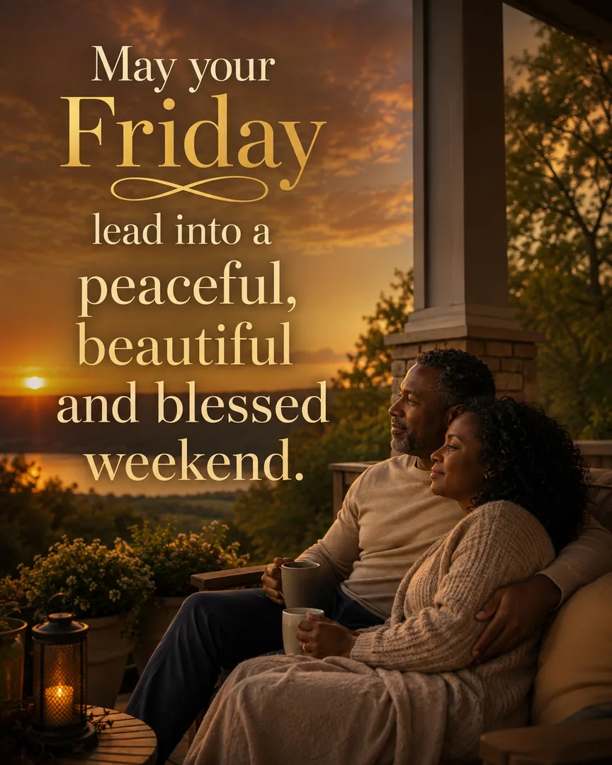 African American Friday blessing image: May your Friday lead into a peaceful, beautiful and blessed weekend.