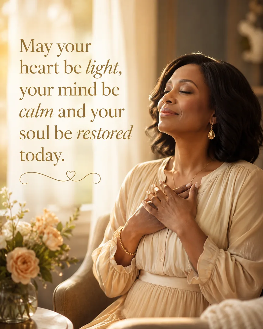 African American Friday blessing image: May your heart be light, your mind be calm and your soul be restored today.