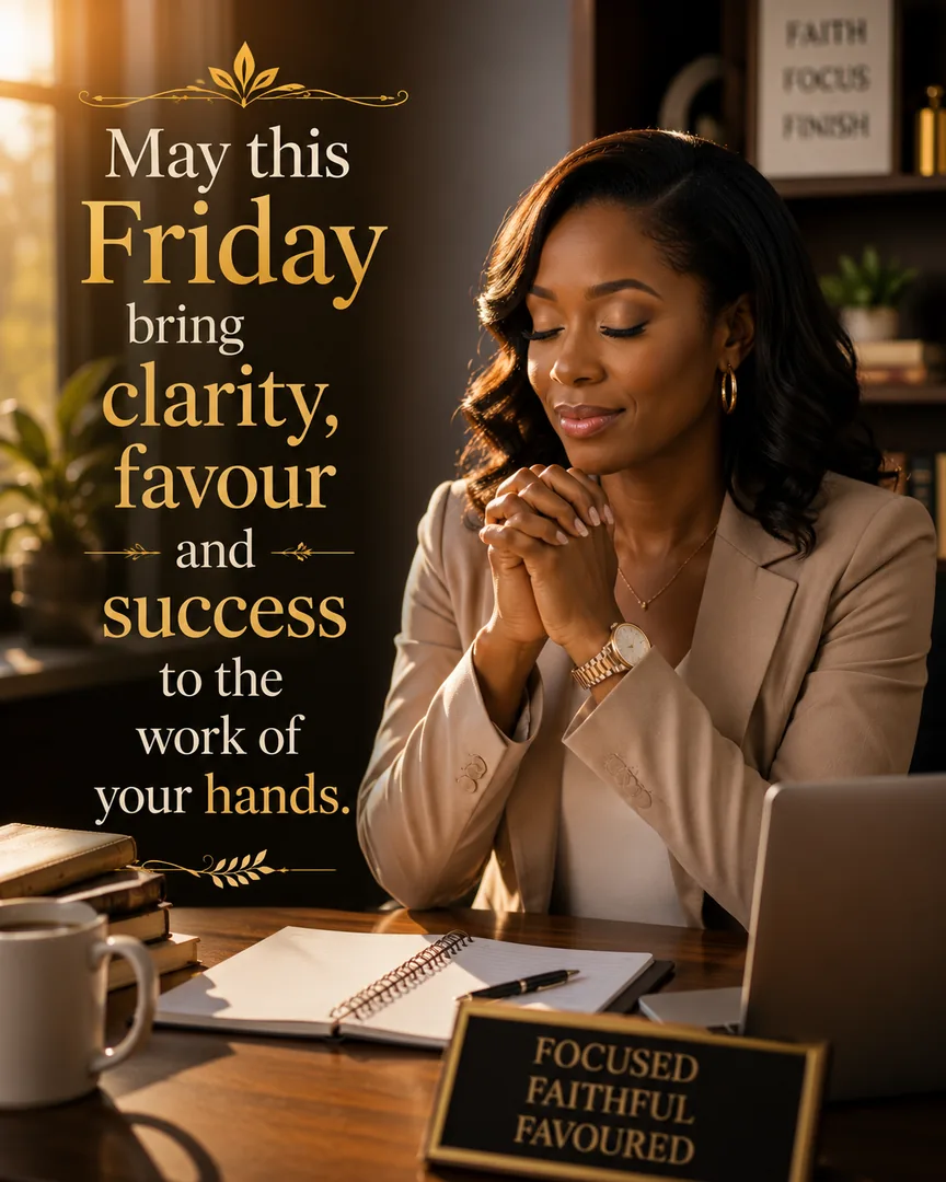 African American Friday blessing image: May this Friday bring clarity, favour and success to the work of your hands.