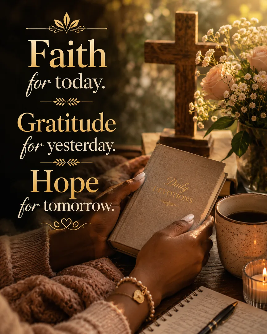 African American Friday blessing image: Faith for today. Gratitude for yesterday. Hope for tomorrow.