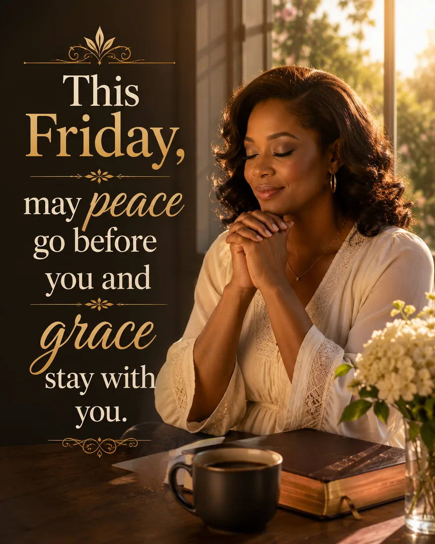 African American Friday blessing image: This Friday, may peace go before you and grace stay with you.