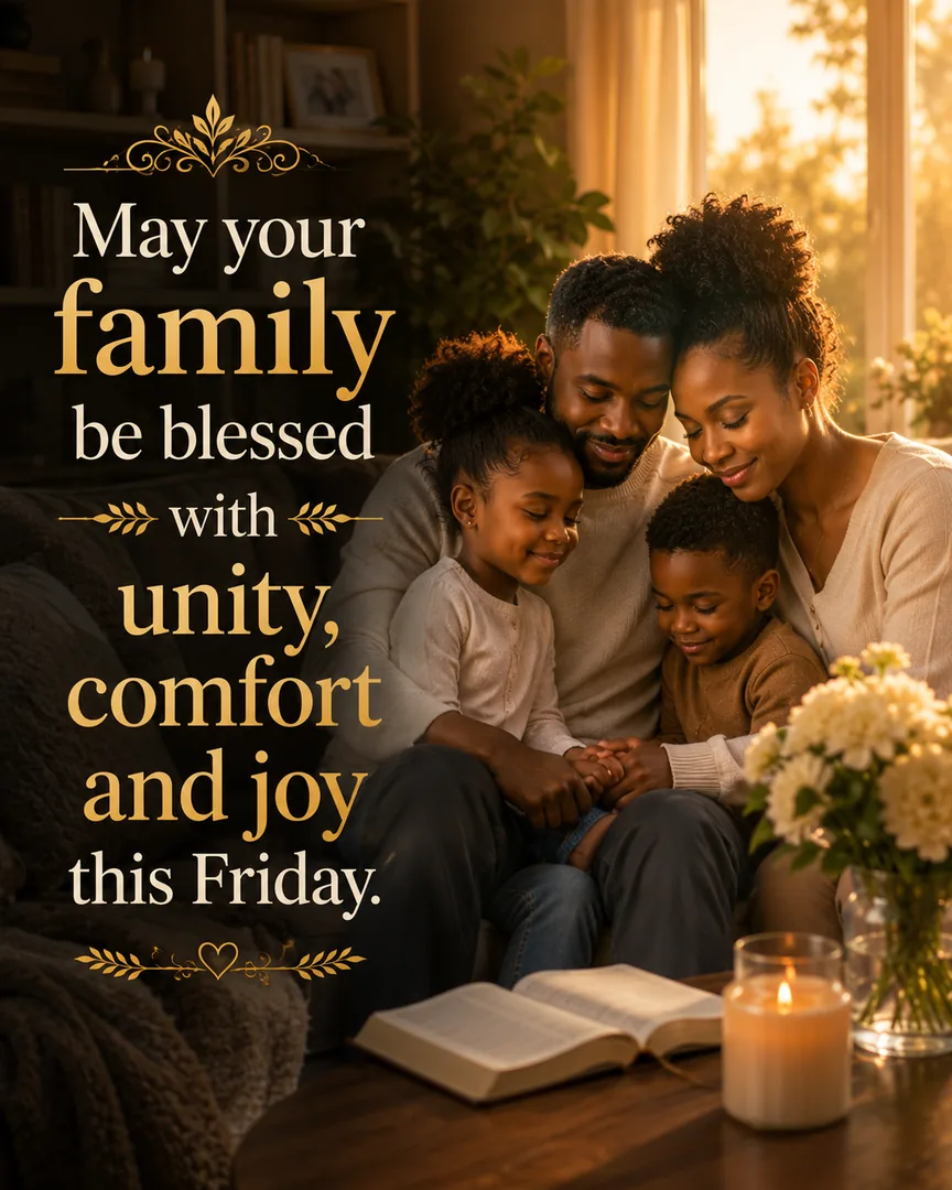 African American Friday blessing image: May your family be blessed with unity, comfort and joy this Friday.