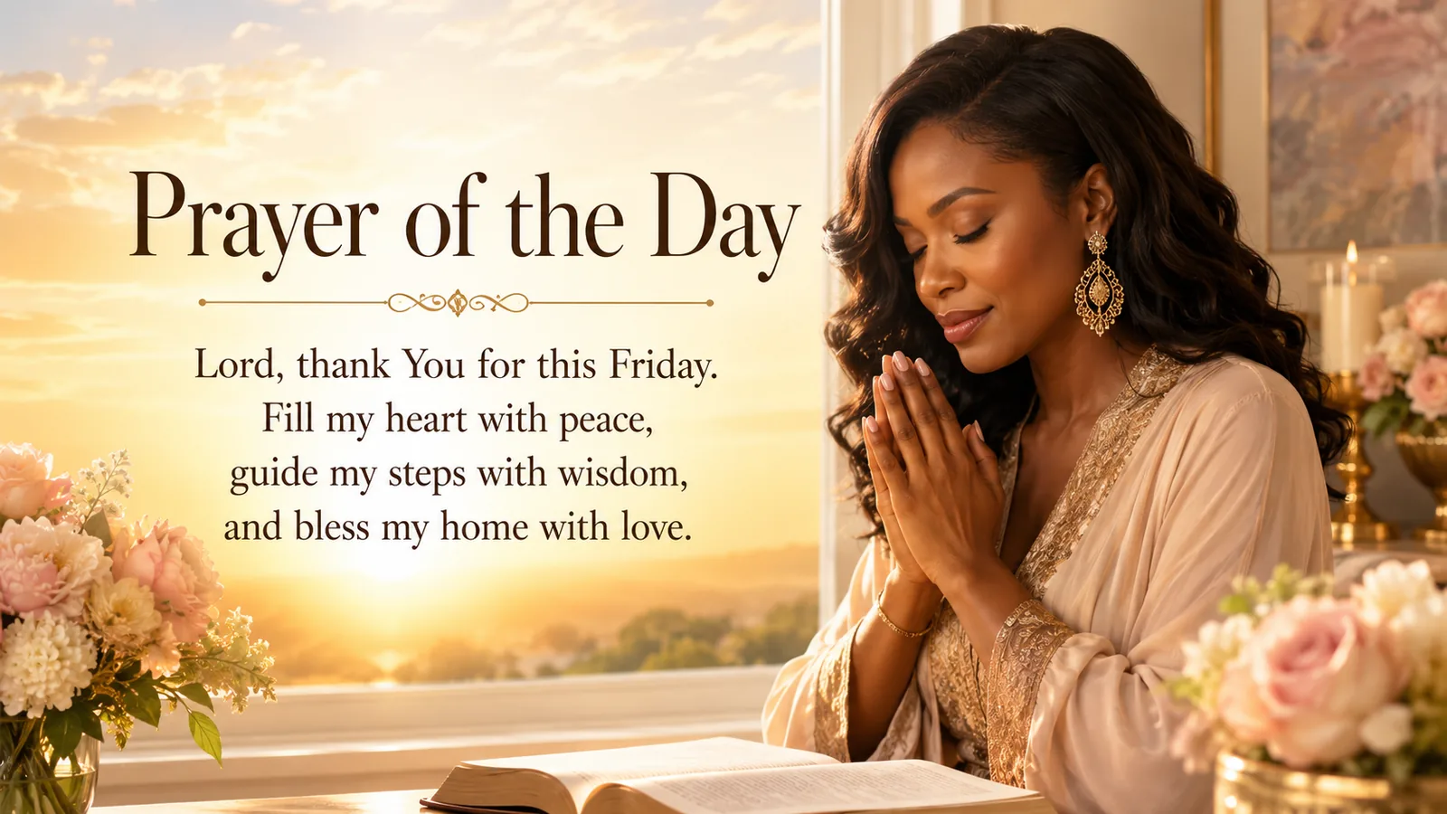 Prayer of the day for Friday with an African American woman praying