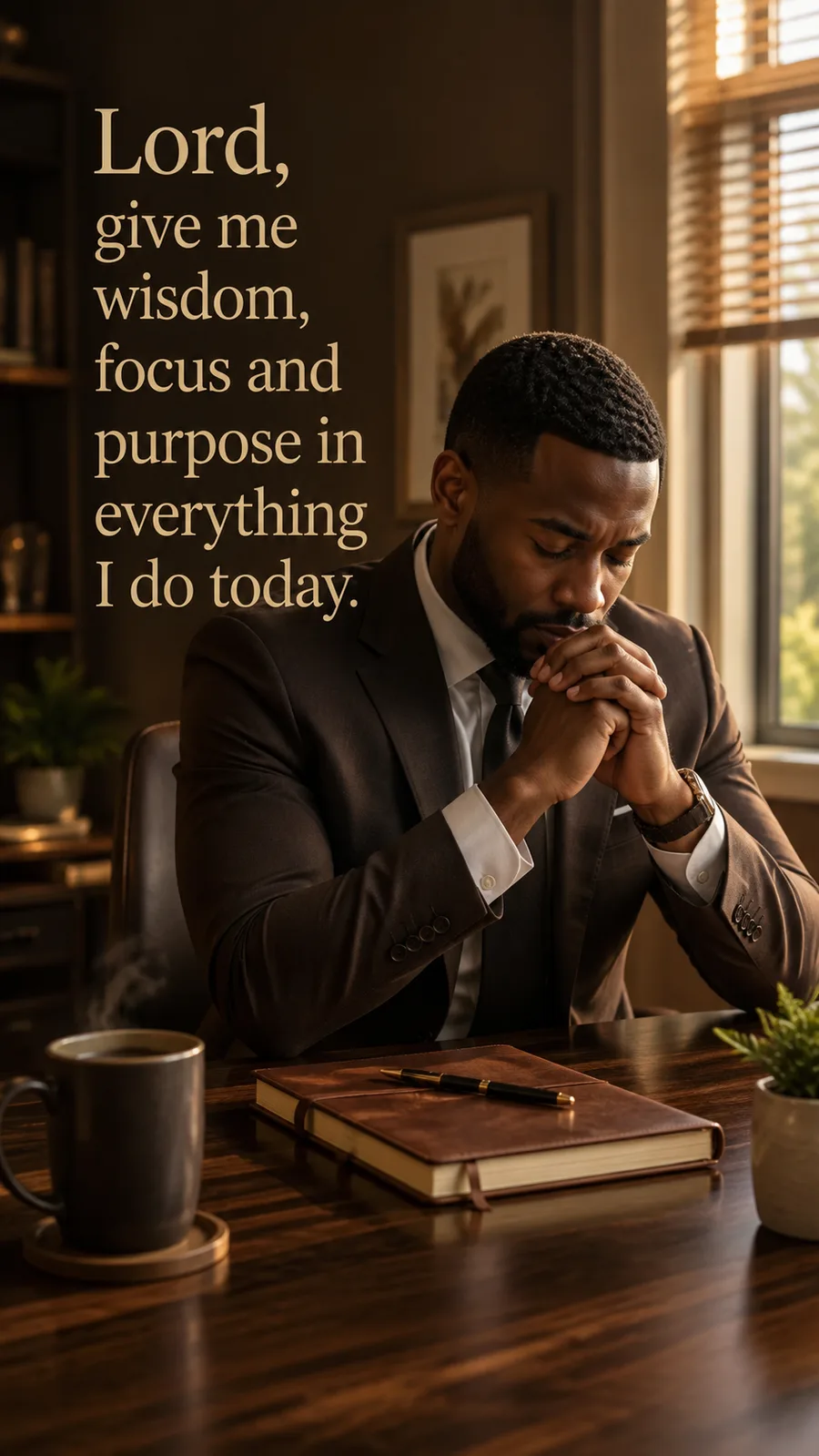 African American Friday blessing image: Lord, give me wisdom, focus and purpose in everything I do today.