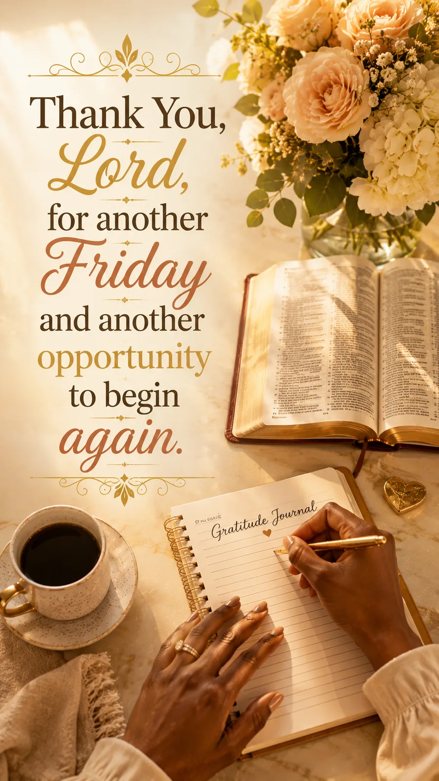 African American Friday blessing image: Thank You, Lord, for another Friday and another opportunity to begin again.