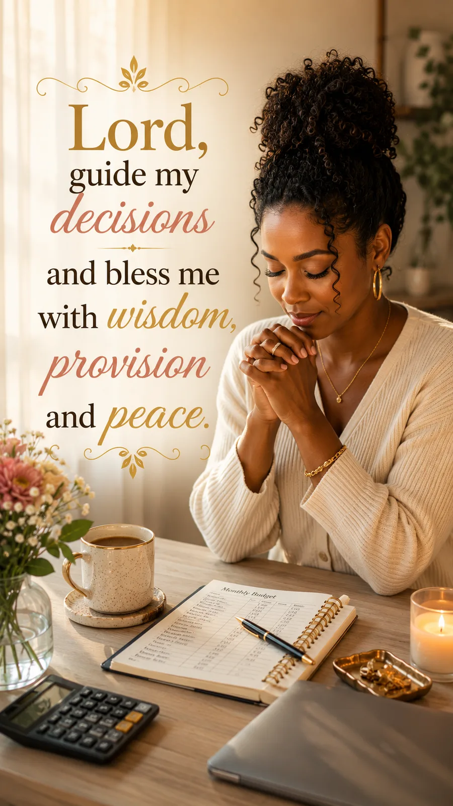 African American Friday blessing image: Lord, guide my decisions and bless me with wisdom, provision and peace.