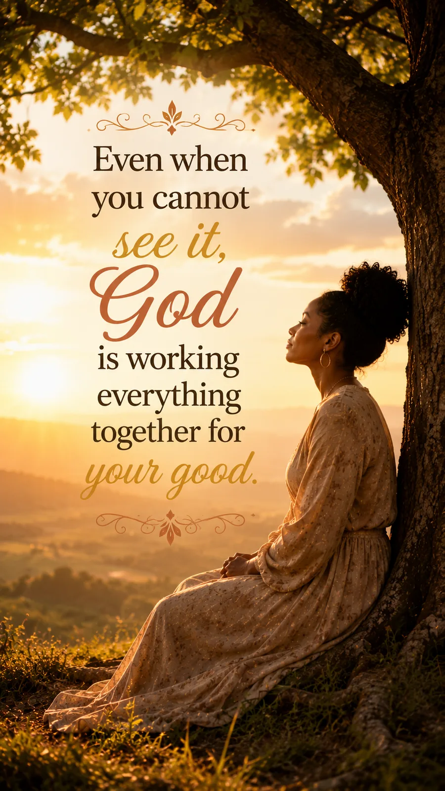 African American Friday blessing image: Even when you cannot see it, God is working everything together for your good.
