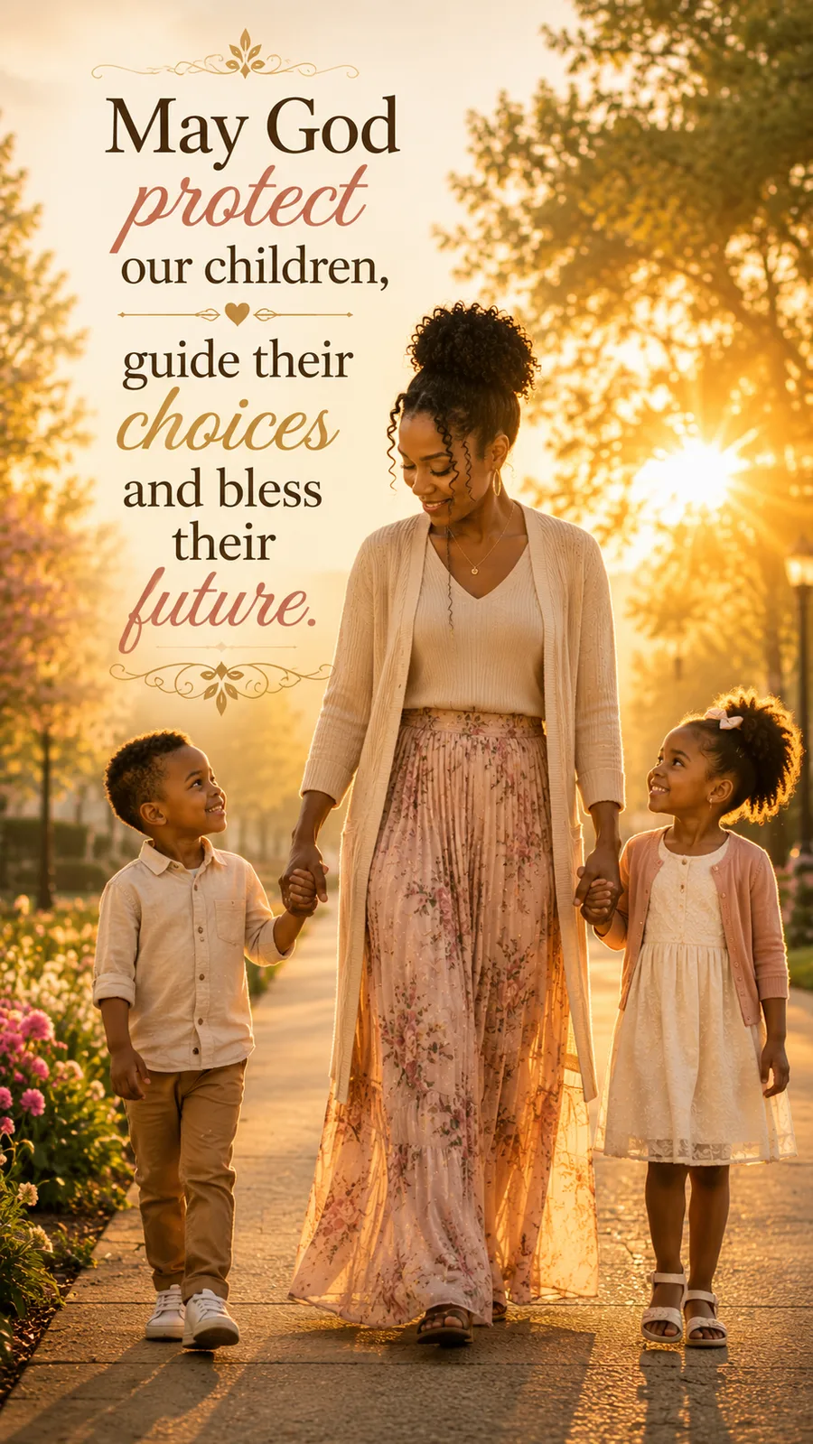 African American Friday blessing image: May God protect our children, guide their choices and bless their future.