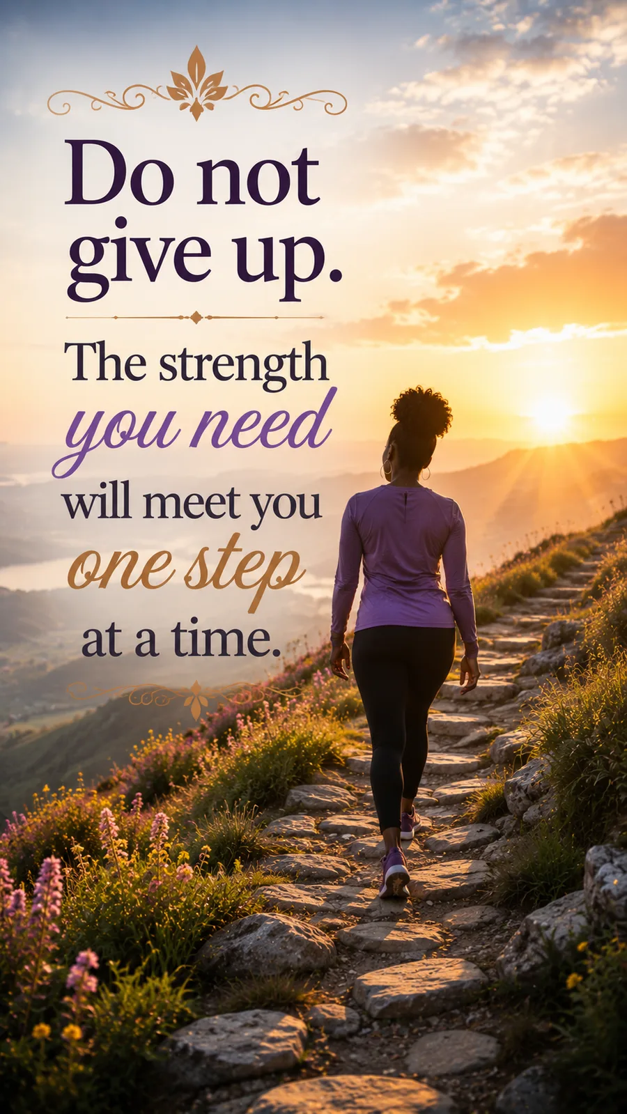 African American Friday blessing image: Do not give up. The strength you need will meet you one step at a time.