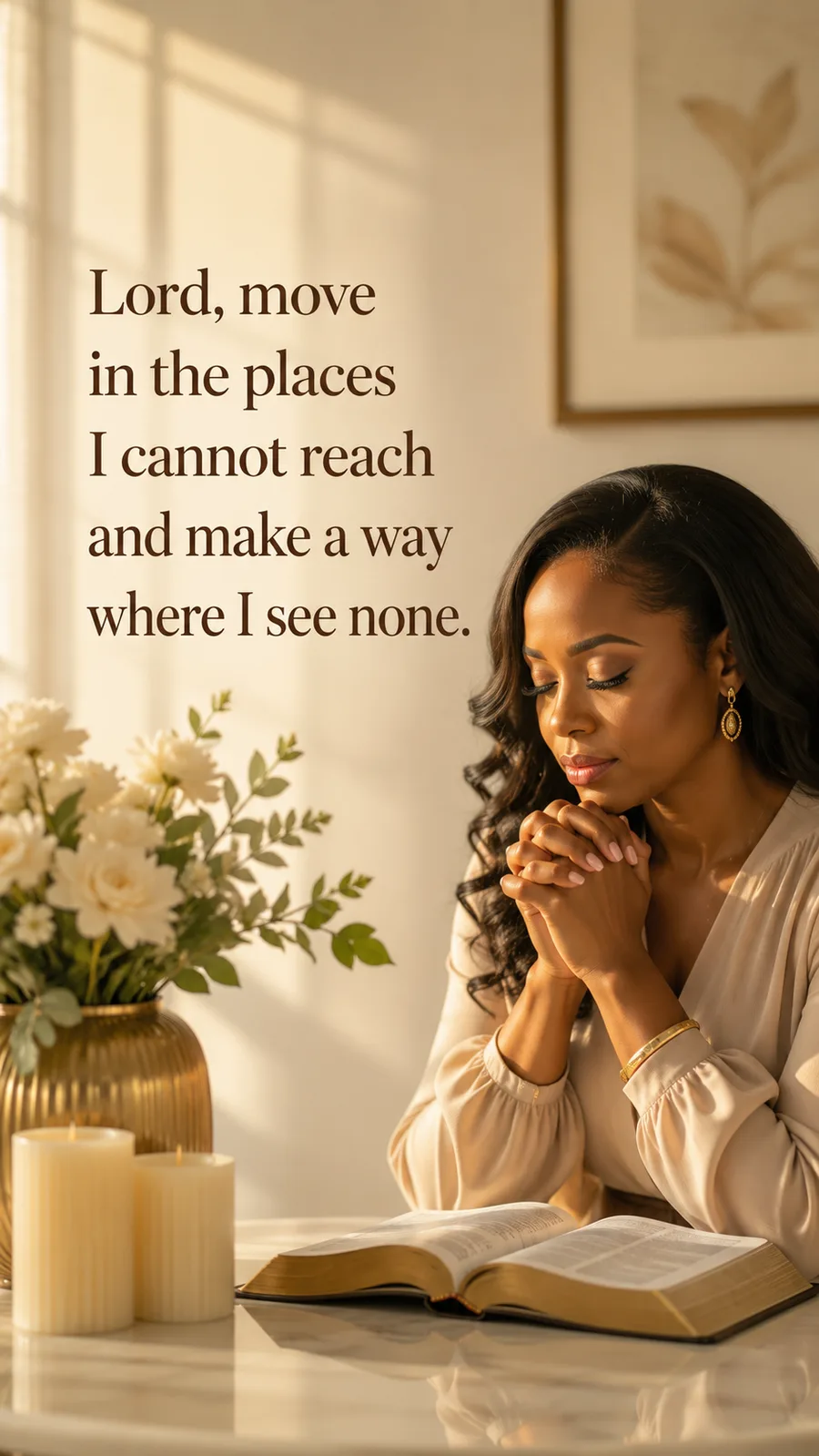 African American Friday blessing image: Lord, move in the places I cannot reach and make a way where I see none.