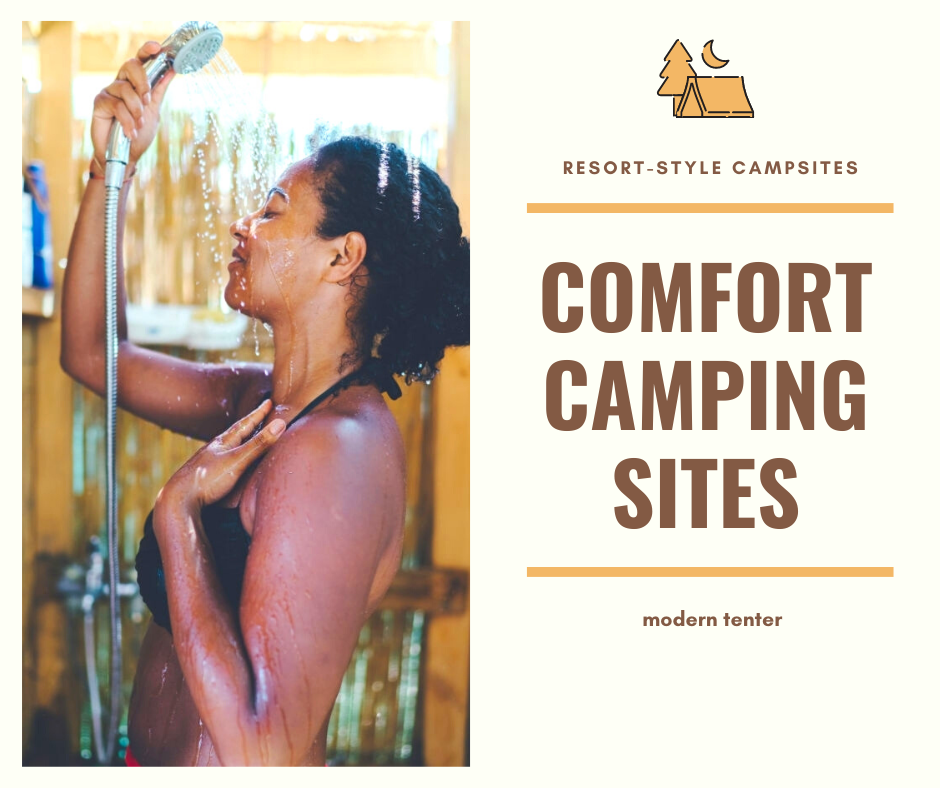 shower booths, restrooms, and hot baths camping sites