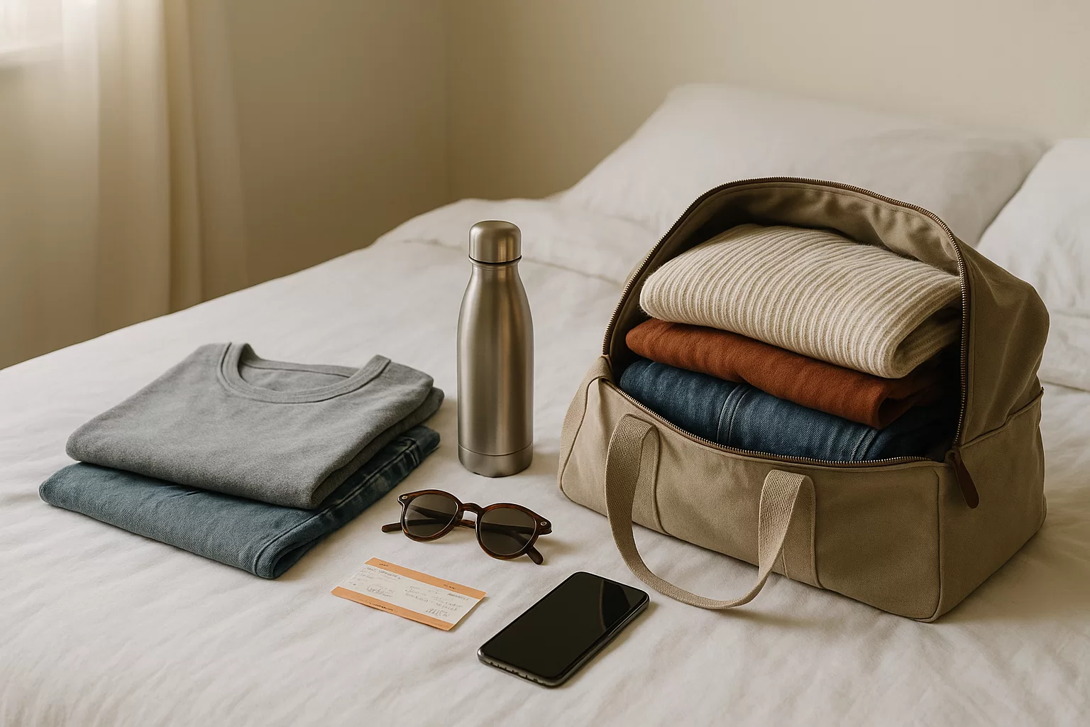 Calm weekend trip without overpacking with a small bag and relaxed travel essentials