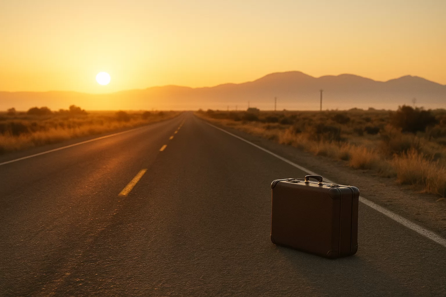Short travel quotes for new beginnings beside an open road at sunrise