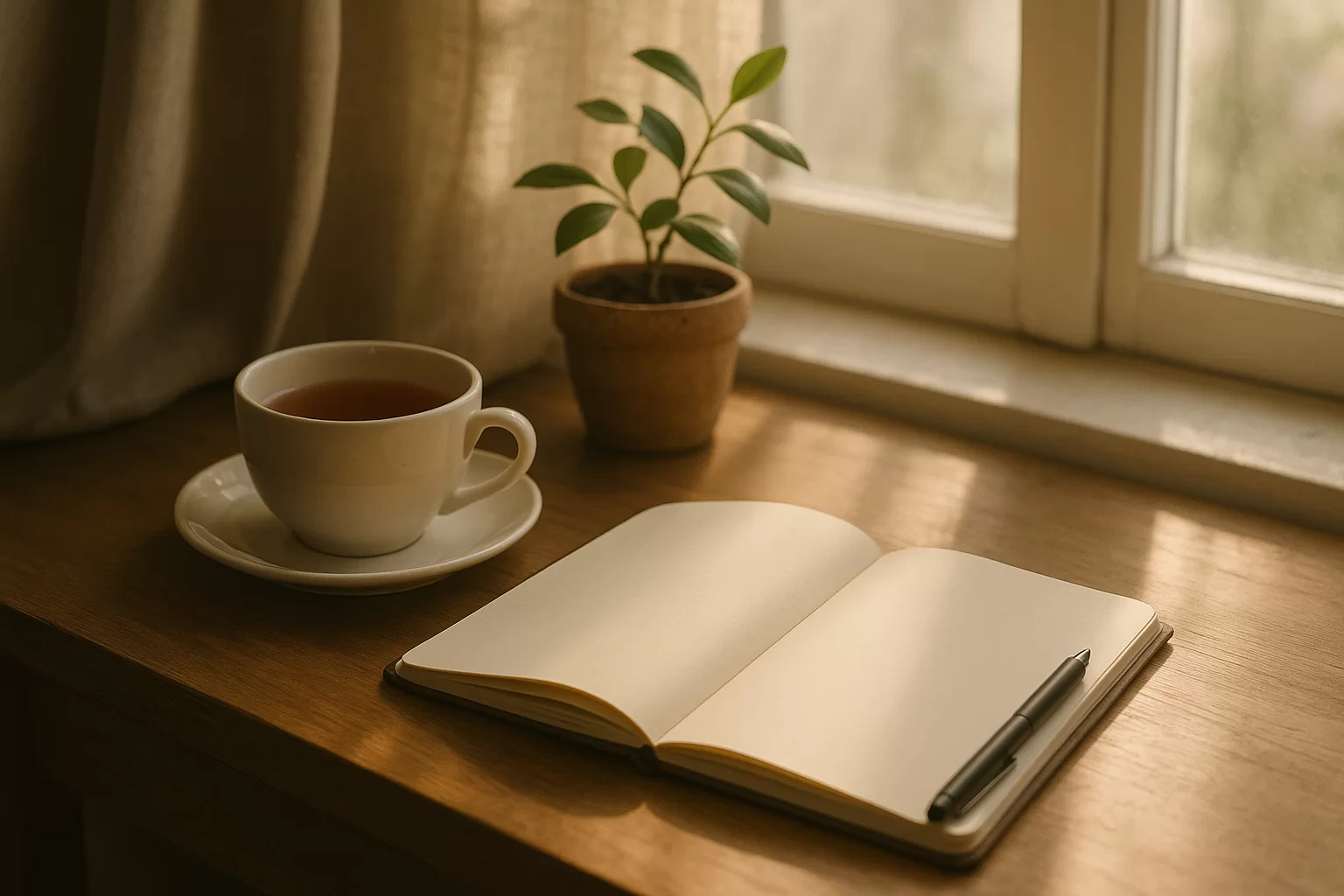 Small daily rituals to feel more positive with tea journal and sunlight