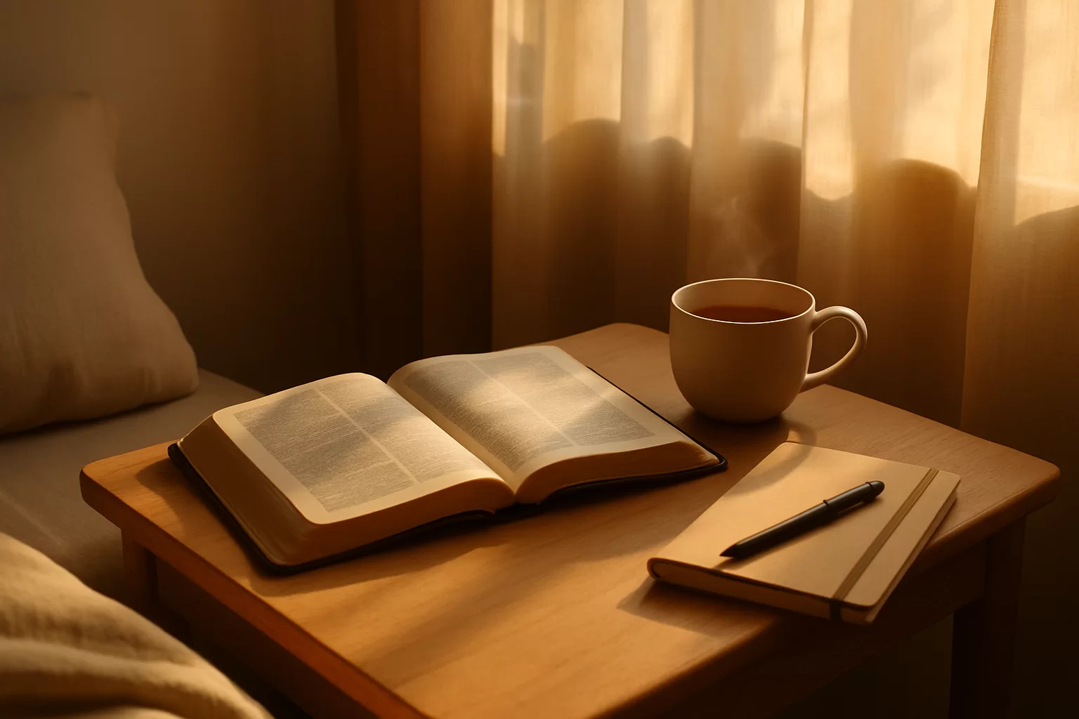 A quiet morning scene showing how to make prayer part of your daily routine