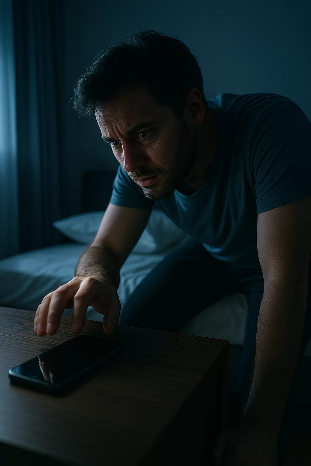 Dreaming of losing your phone meaning shown by a person searching for a smartphone at night
