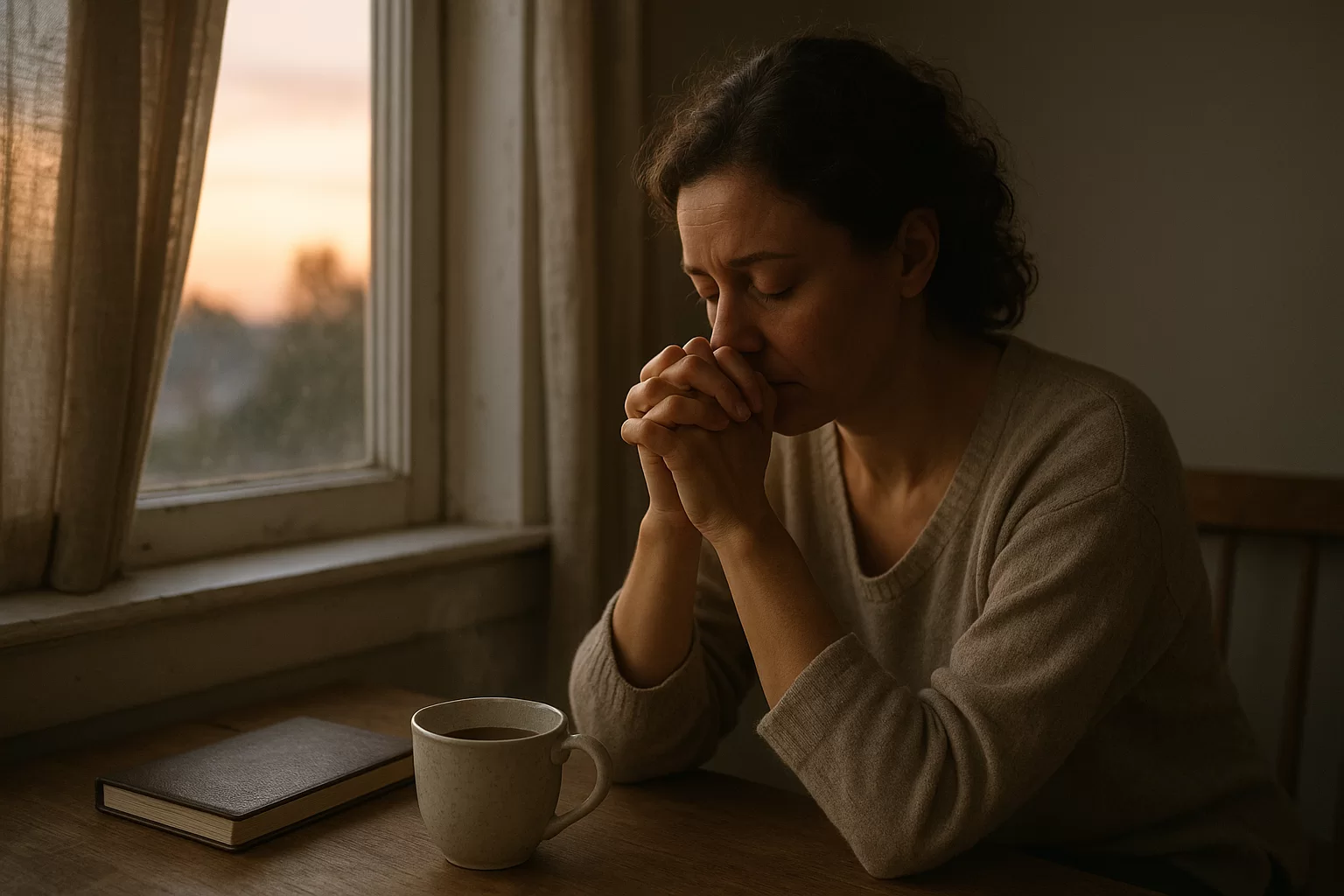 person praying quietly with a journal for prayer for strength when you feel emotionally tired